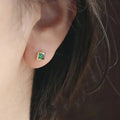 Square Princess Cut Stud Earrings Gold Silver Clear Green view 3