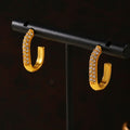 C-Shape Rhinestone Stud Hoops Gold And Steel Tones view 4