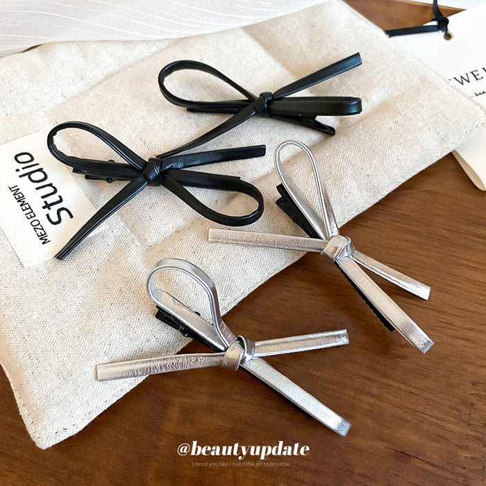 Silver Bow Duckbill Hair Clip With Unlisted Black Version In Main Gallery