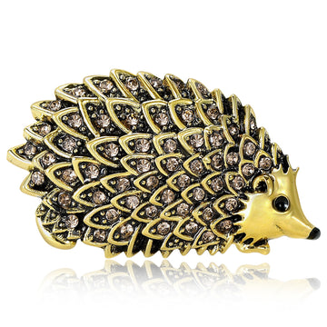 Rhinestone Hedgehog Brooch Gold or Silver Tone Metal