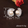 Silver Tone Pearl Halo Crystal Round Stud Earrings view 4
