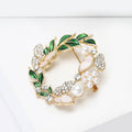 Green Leaf Wreath Brooch With Shell Effect Petals and Pearls view 3