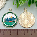 Enamel Zinc Alloy Day Night Snow Mountain Landscape Painting Charm Pendant for Keychains