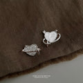 Silver Asymmetric Heart Planet Stud Earrings Shell And CZ view 3