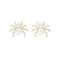 Gold Tone Spider and Pearl Look Statement Stud Earrings view 5