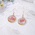 Gold Round Pressed Flower Resin Drop Earrings 7 Colors view 4