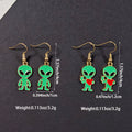 Green Enamel Alien Fishhook Dangle Earrings Two Styles view 4