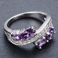 Purple Oval Solitaire Crisscross Ring In Polished Silver Tone view 3