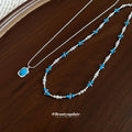 Blue Beaded Layered Necklace Set with Square Pendant view 4