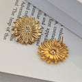 Layered Sunflower Crystal Stud Earrings in Gold Tone view 3
