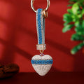 Striped Band Crystal Heart Keychains with Straps and Plain Options view 11