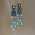 Antique Silver Blue Bead Long Tassel Earrings Statement Jewelry view 6