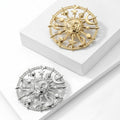 Zodiac Wheel And Sun Face Brooch In Gold And Silver Tones view 2