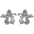 Silver Textured Iris Flower Stud Earrings Open Petal Pair view 5