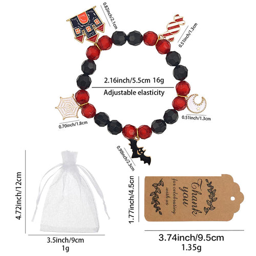 Size chart for Halloween multi-charm bracelet bag and tag