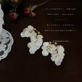 Gold White Shell Petal Flower Cluster Dual Wear Earrings view 3
