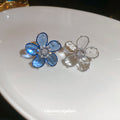 Crystal Flower Ear Clips with Blue and Clear Petals view 4