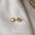 Gold Tone Cream Cat Eye Round Stone Stud Earrings For Women view 3