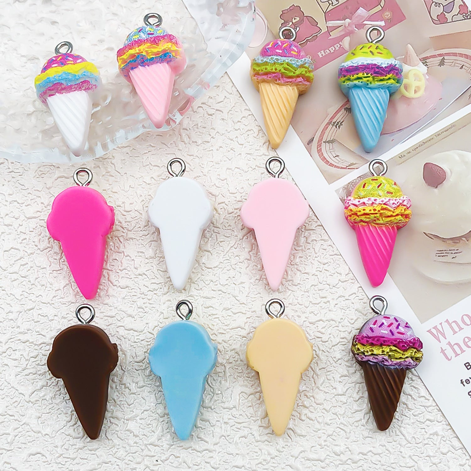 Simulation Resin Ice Cream Cone Charm Pendant for DIY Earrings Necklaces Bag Charms