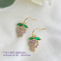Gold Hook Purple Crystal Grape Drop Earrings Green Leaves view 4
