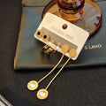 Gold Tone Three Pair Disc Stud Hoop and Long Crystal Drop Earring Set view 3
