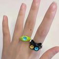 Green Frog and Black Cat Novelty Adjustable Rings in Two Designs view 4