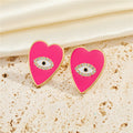 Gold Tone Crystal Eye Enamel Heart Stud Earrings in Four Colors view 4