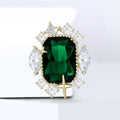 Emerald Green Oval Gem Brooch Gold Clear Rhinestone Star Pin view 3