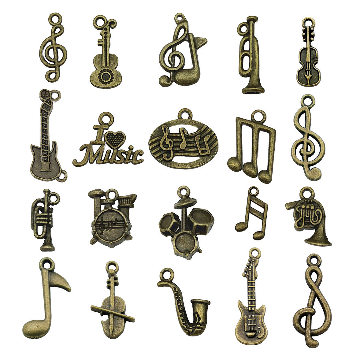 Antique Bronze Zinc Alloy Music Note Instrument Charm Pendant for DIY Necklace Bracelet