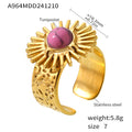 Gold Sunburst Open Rings Colored Cabochon Centers Adjustable view 10
