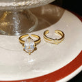 Gold Open Butterfly Band Oval Solitaire Crystal Rings view 4