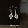 Antique Silver Tone Layered Diamond Long Hook Earrings view 3