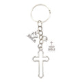 Silver Cross Dove and Holy Bible Charm Keychain and Attached Hardware view 5