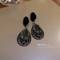 Black Filigree Floral and Checkered Statement Earrings view 9