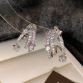 Silver Crystal Star Fringe Stud Earrings Fashion Jewelry view 3
