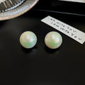 Iridescent Pearl Square Round Geometric Stud Earrings view 2