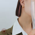 Small Triple Ridge C-Shaped Hoop Stud Earrings Gold Steel view 3