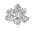 Flower Crystal Pearl Look Two Designs Metal Brooch Pin view 6