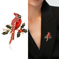 Red Cardinal Brooch on Holly Branch With Crystal Accents view 2
