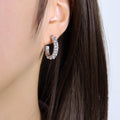 Pearl and Zircon Open C-Shape Hoop Earrings Gold Steel view 6