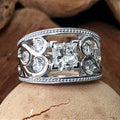 Silver Tone Wide Openwork Princess Cut Clear Stone Ring view 3