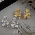Silver Gold Textured Flower Multicolor CZ Stud Earrings view 1