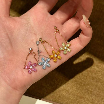 Adjustable Chain Flower Crystal Rings Four Color Styles