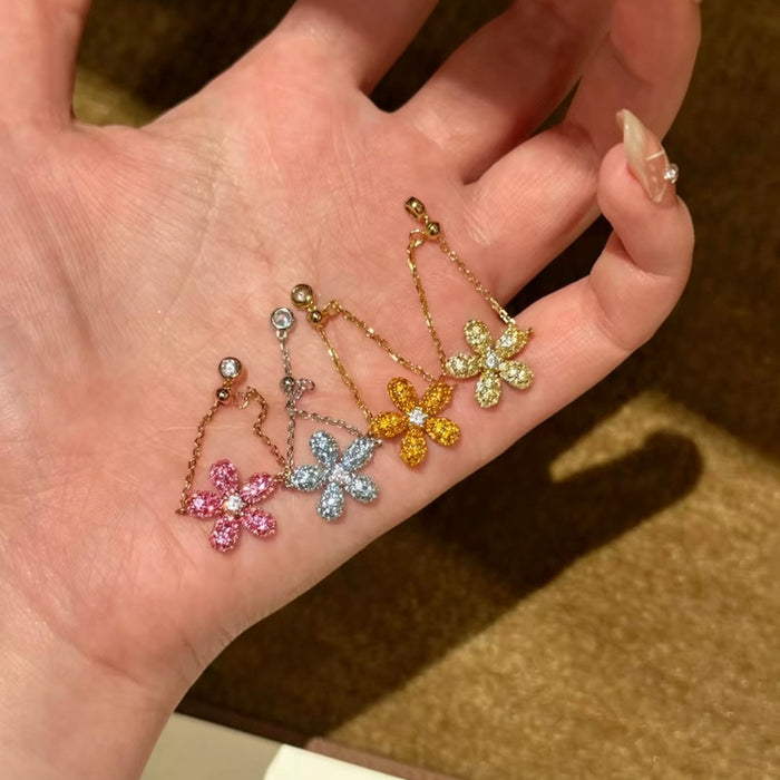 Adjustable Chain Flower Crystal Rings Four Color Styles
