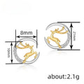 Two Tone Reindeer and Crystal Crescent Moon Stud Earrings view 4