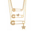 Stainless Steel Safety Pin Zircon Necklace Star Heart Charm view 5