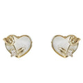 Gold Heart Stud Earrings White Shell Tulip CZ Accent view 5