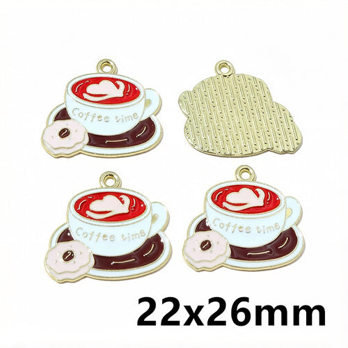 colorful enamel coffee-themed charm close view of the front surface and finish