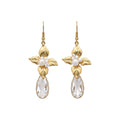 Crystal Leaf and Flower Hook Earrings with Polished Metal Tone Details view 5