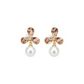 Pink Crystal Flower Drop Earrings with Pearl Look Beads view 5
